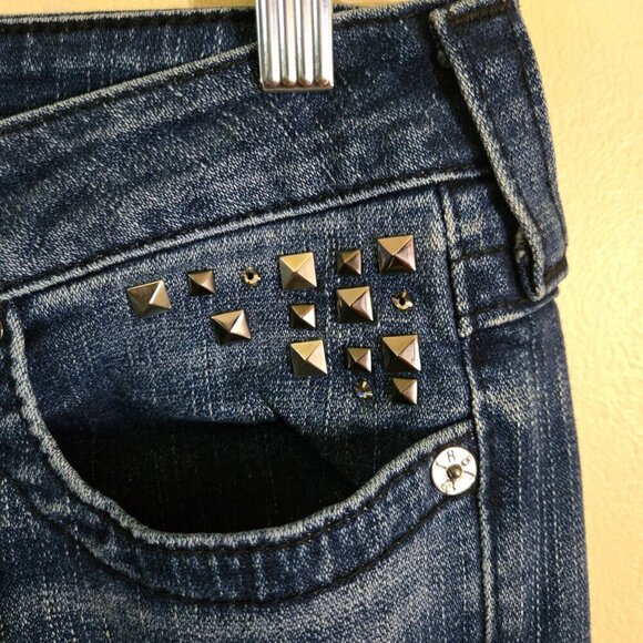 True Religion Billy Studded Rhinestone Flap Pocket Y2K Distressed Jeans Size 31 - Picture 8 of 15